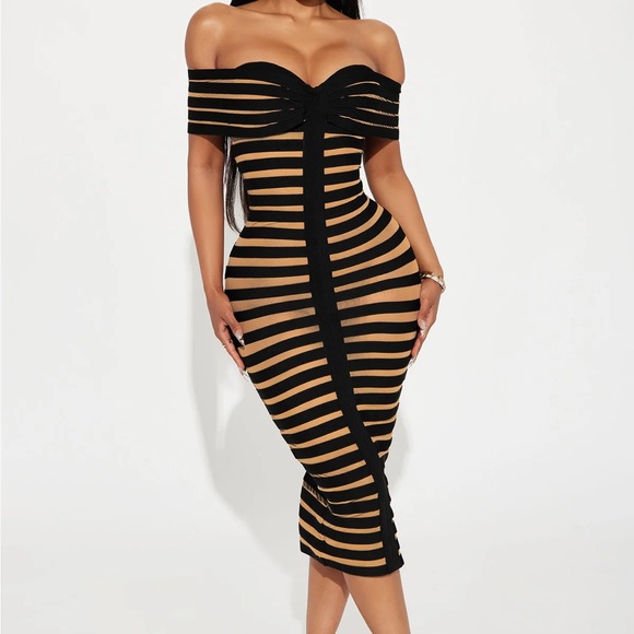 NWT Fashion Nova Black and Tan Strapless Dress - www.jkreigsman.com